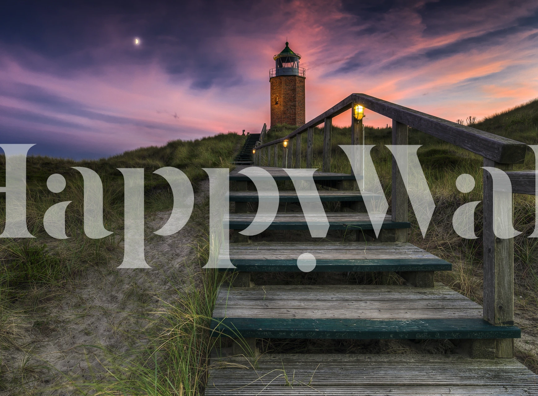 Trap die leidt naar een vuurtoren in de schemering