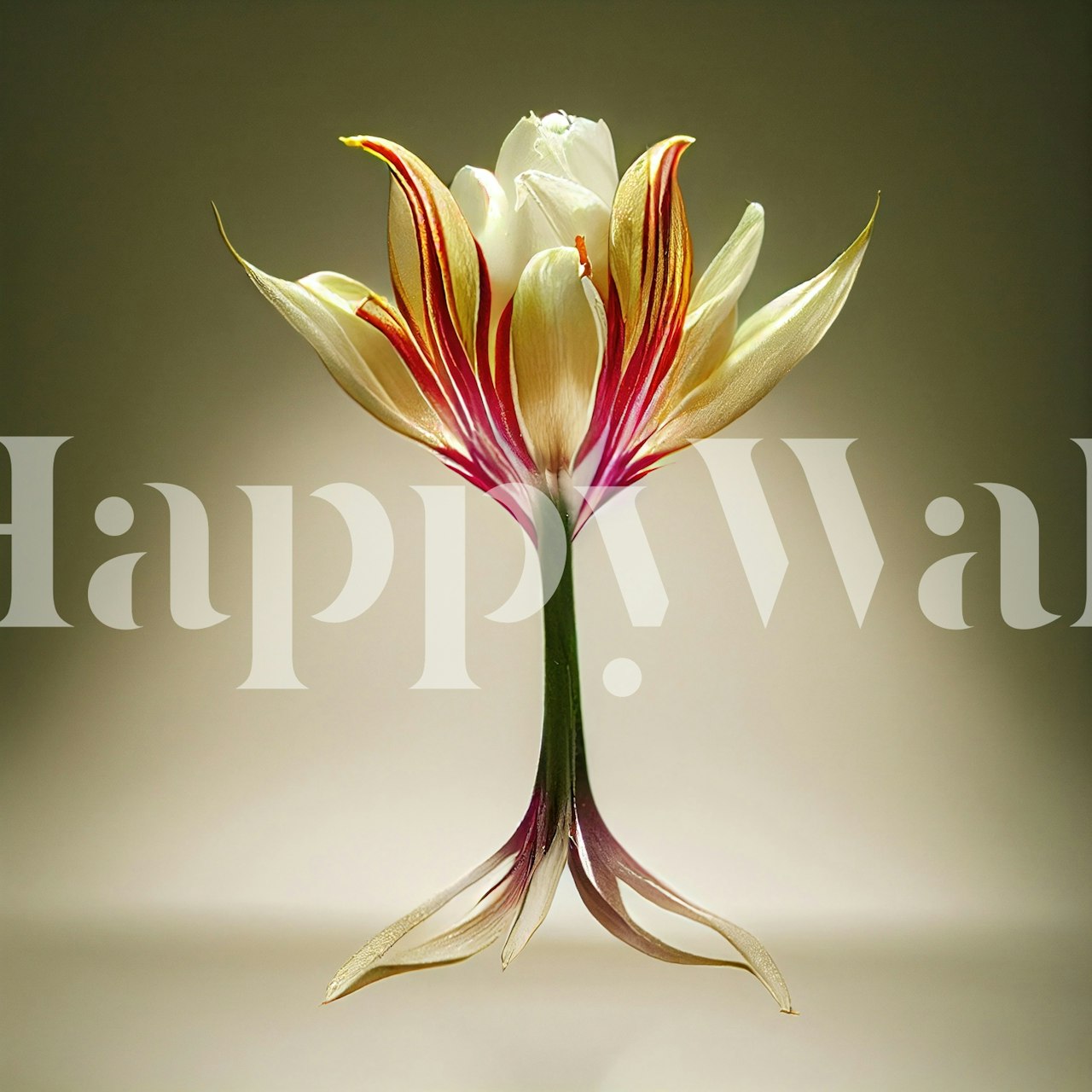 Elegant tulip bloom design with white and red petals, floral wallpaper