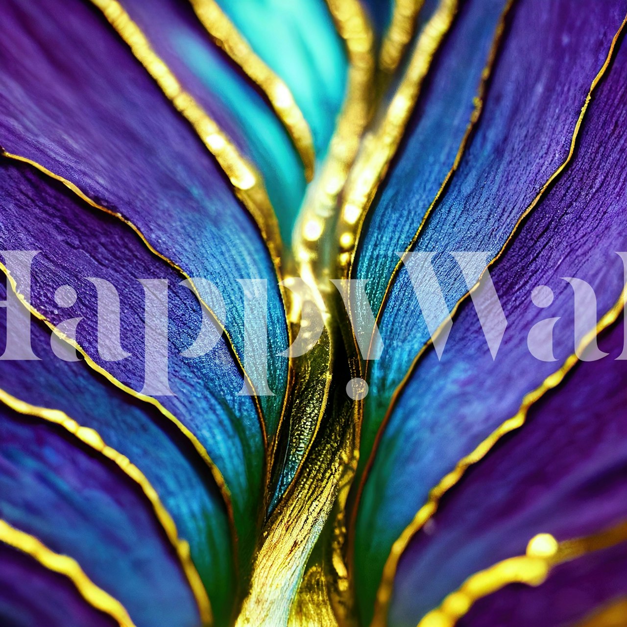 Vibrant purple and gold flow wallpaper in a room