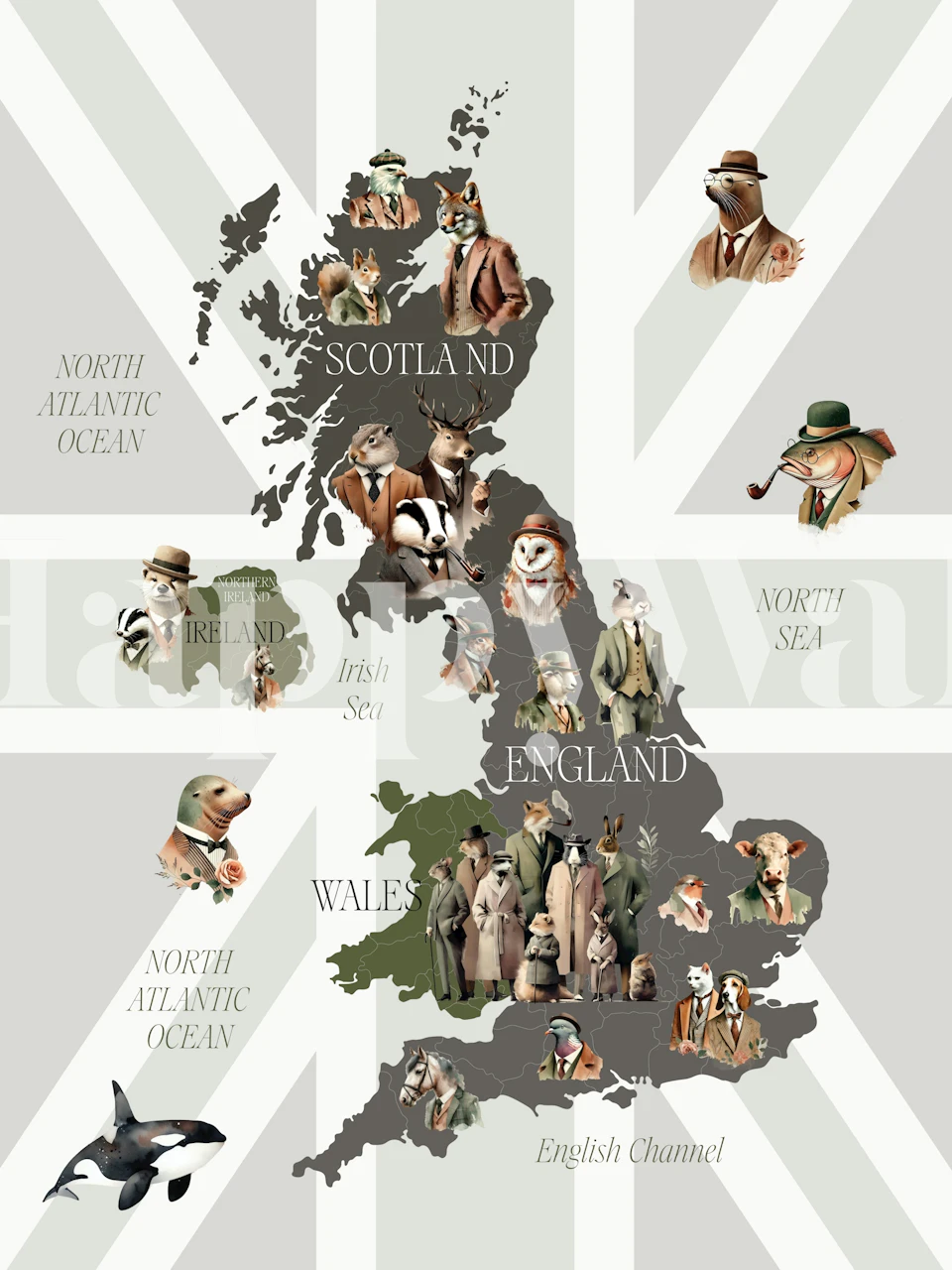 Dapper Creatures of Britain tapeta u sobi