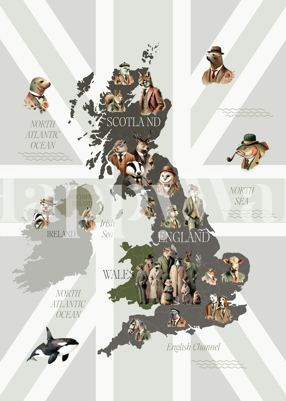 Dapper Creatures of Britain tapeta v místnosti