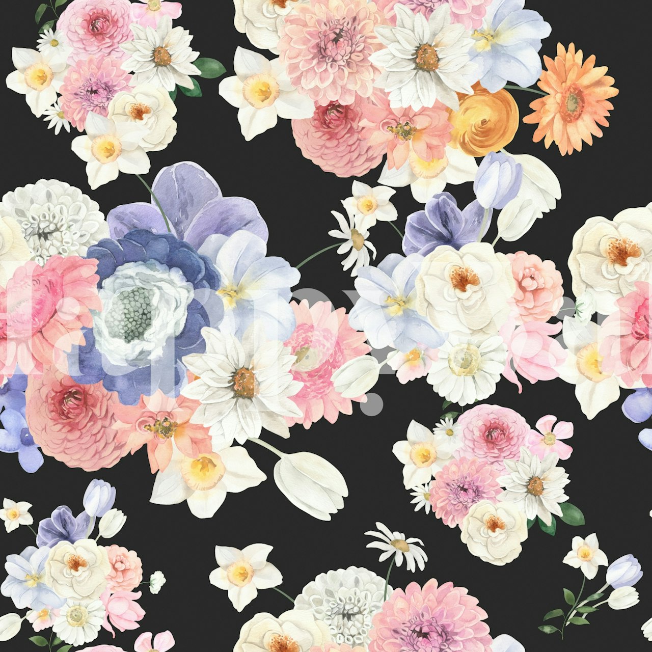 Colorful floral patterns on a black background wallpaper