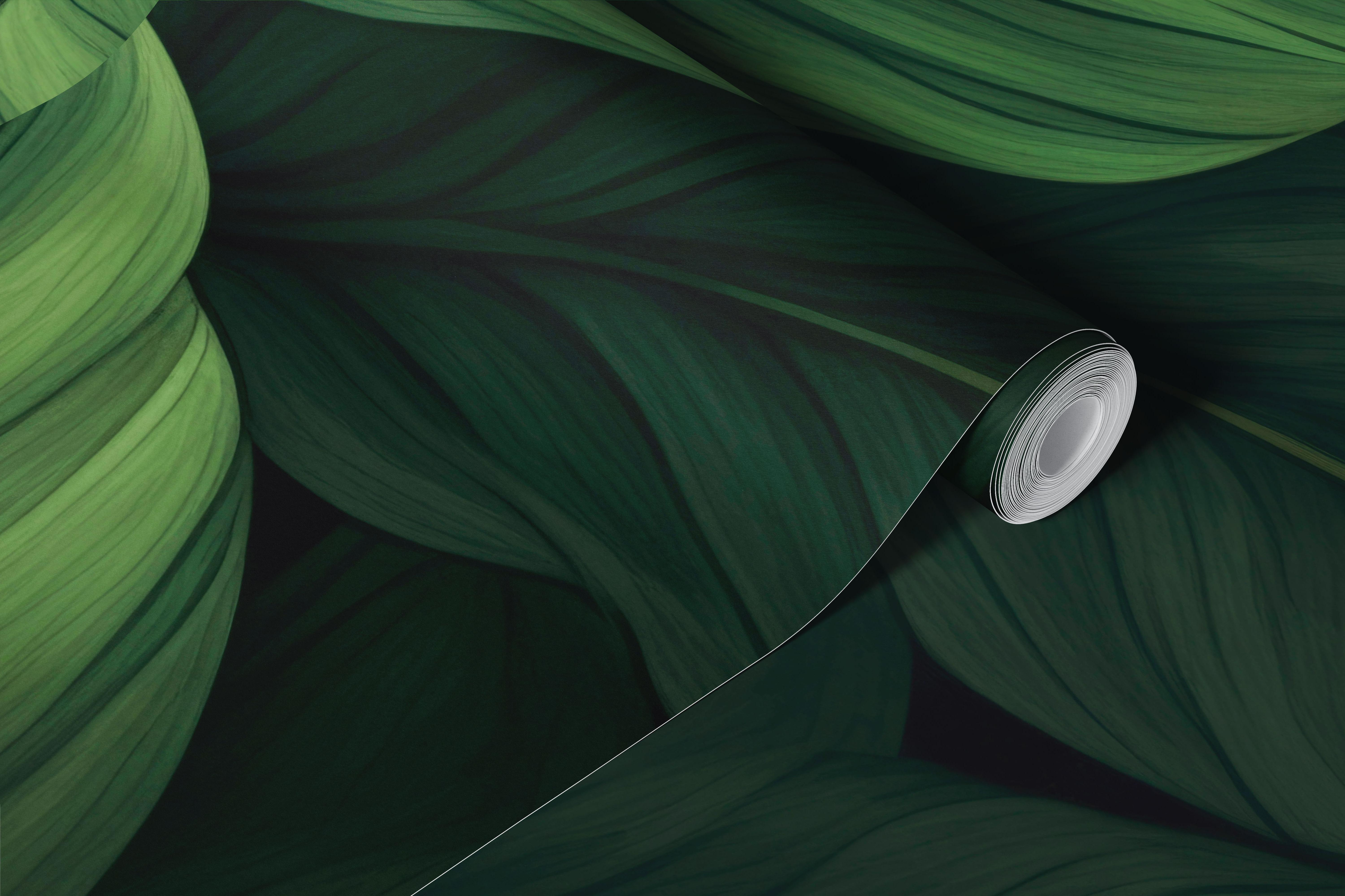 Botanical green leaf pattern wallpaper