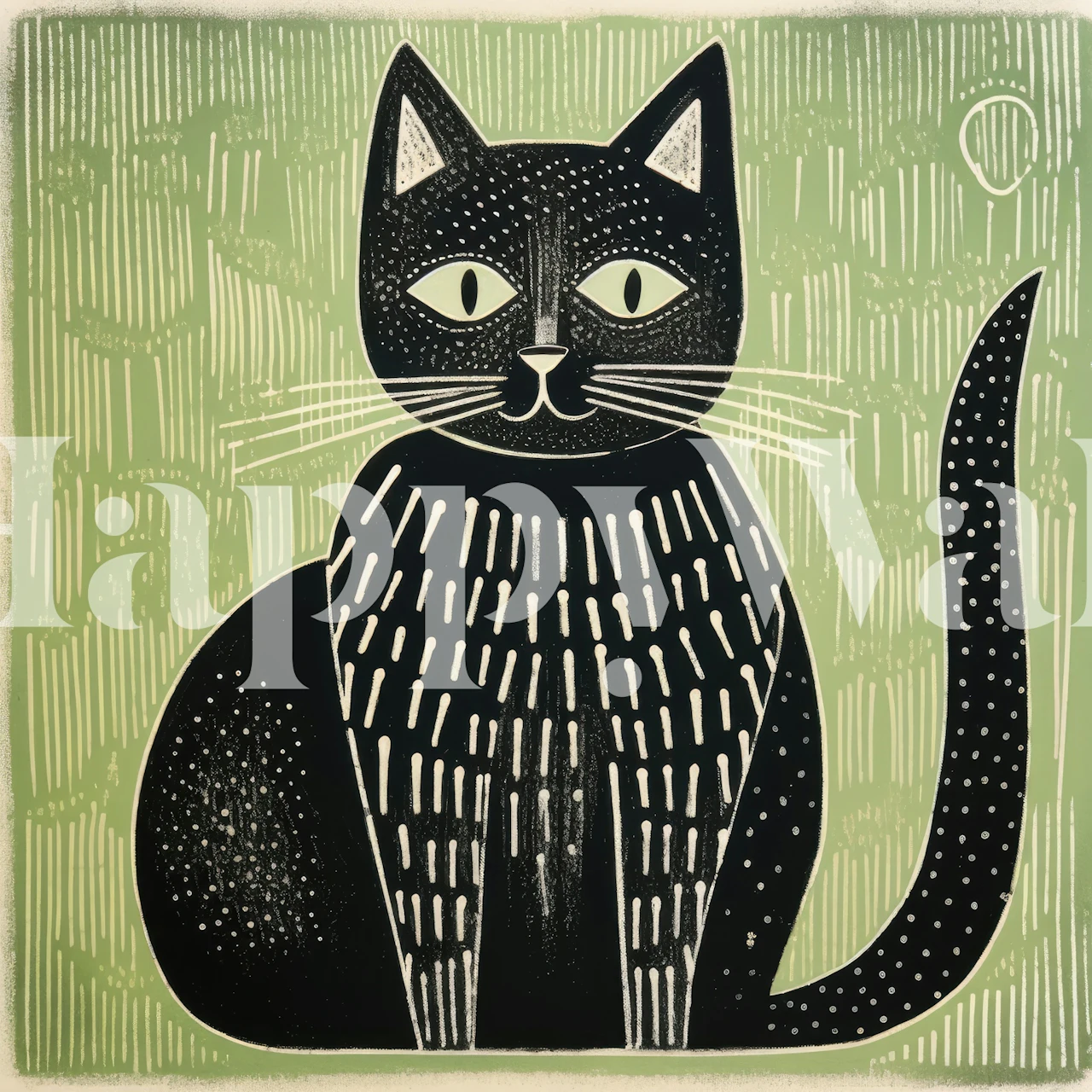Black cat illustration on green background wallpaper