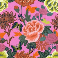 Hot Pink Floral Chinoiserie wallpaper