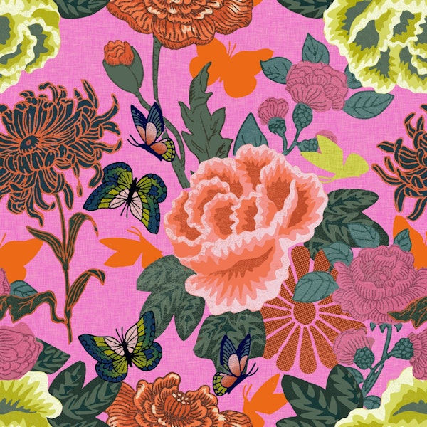 Hot Pink Floral Chinoiserie