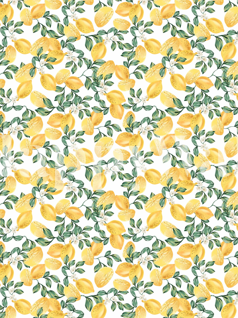 Yellow lemons and green leaves pattern wallpaper