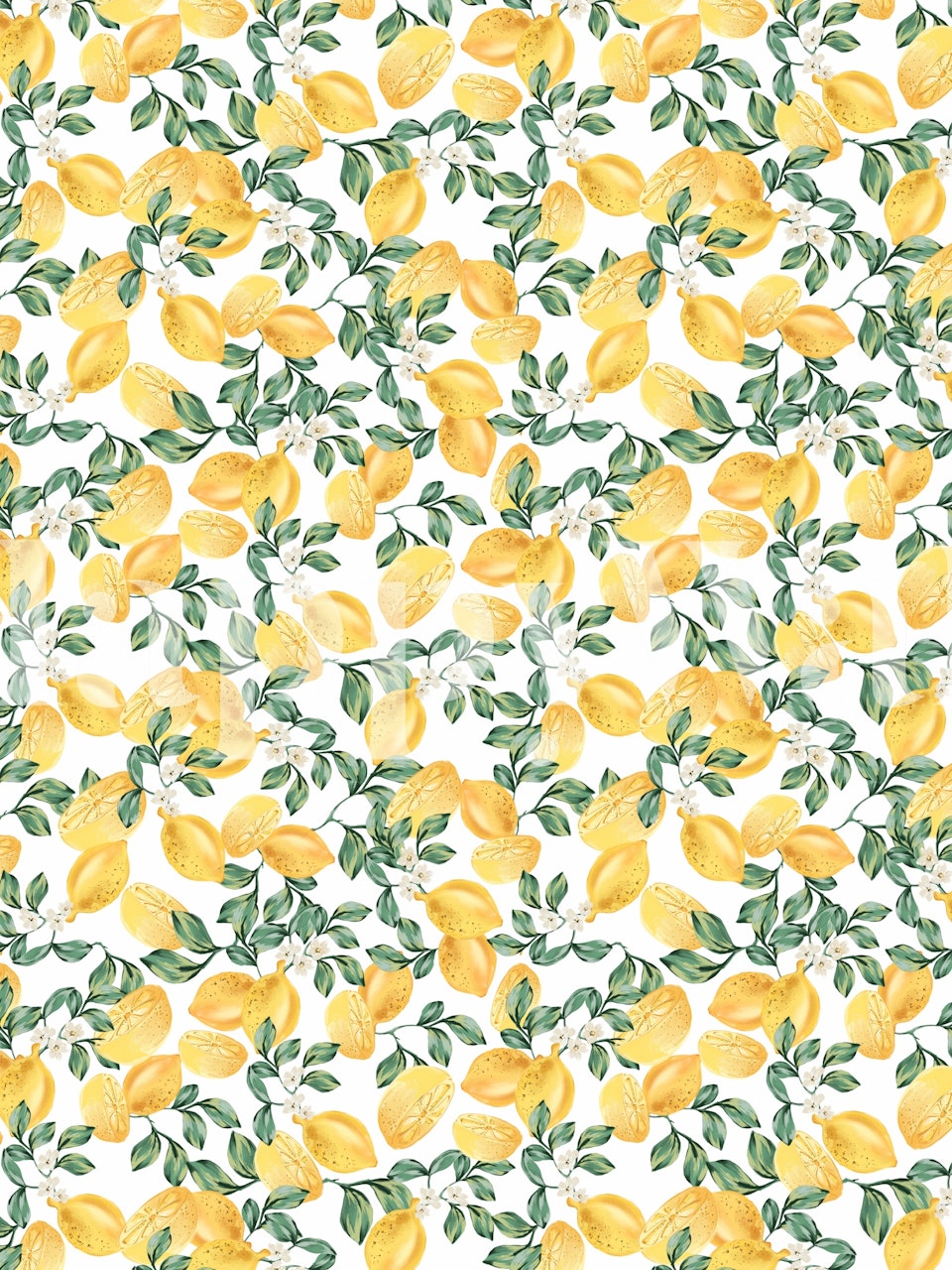 Yellow lemons and green leaves pattern wallpaper