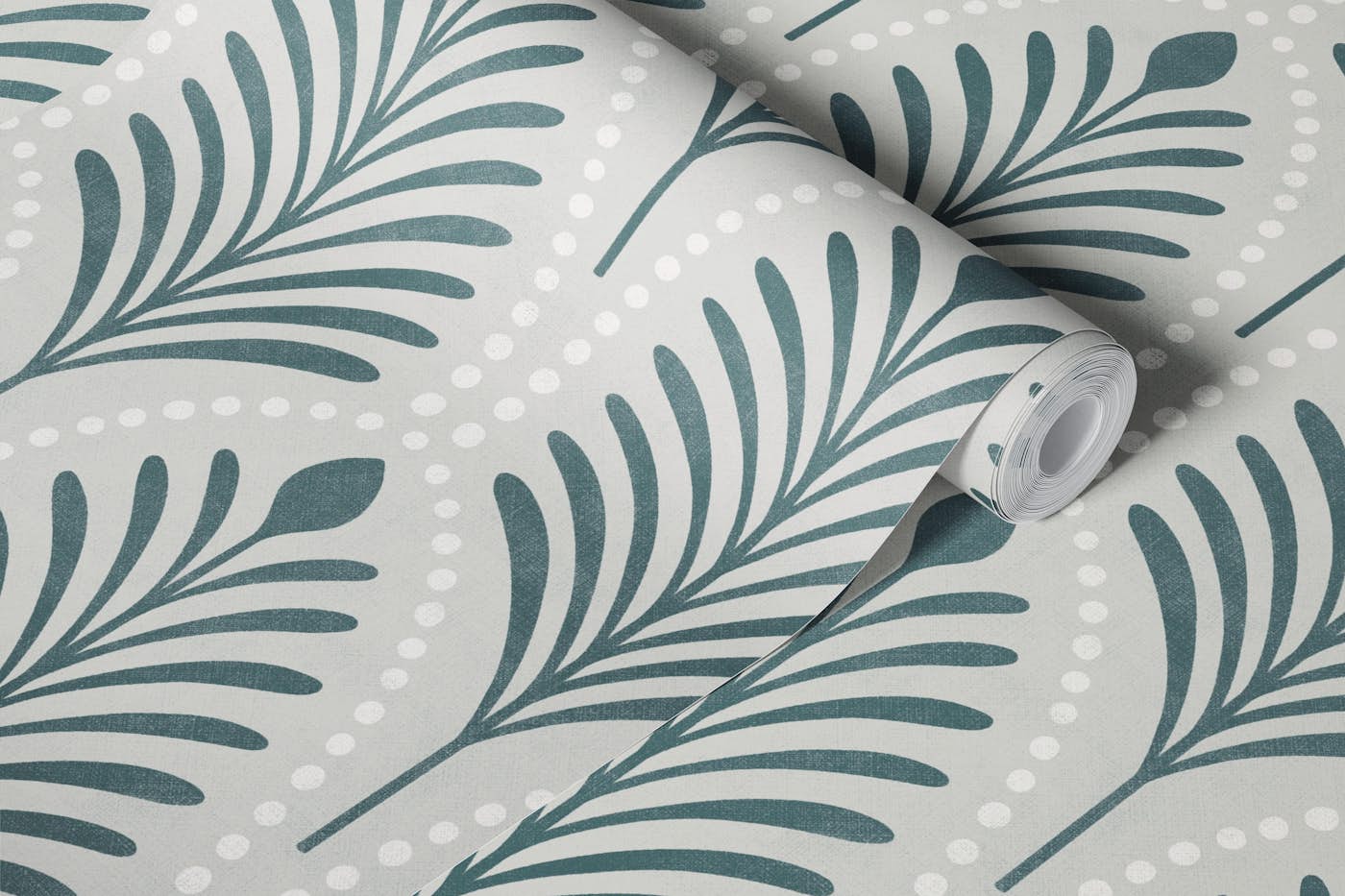 art deco leaves - grey mint wallpaper roll