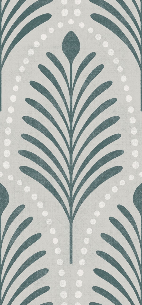 art deco leaves - grey mint