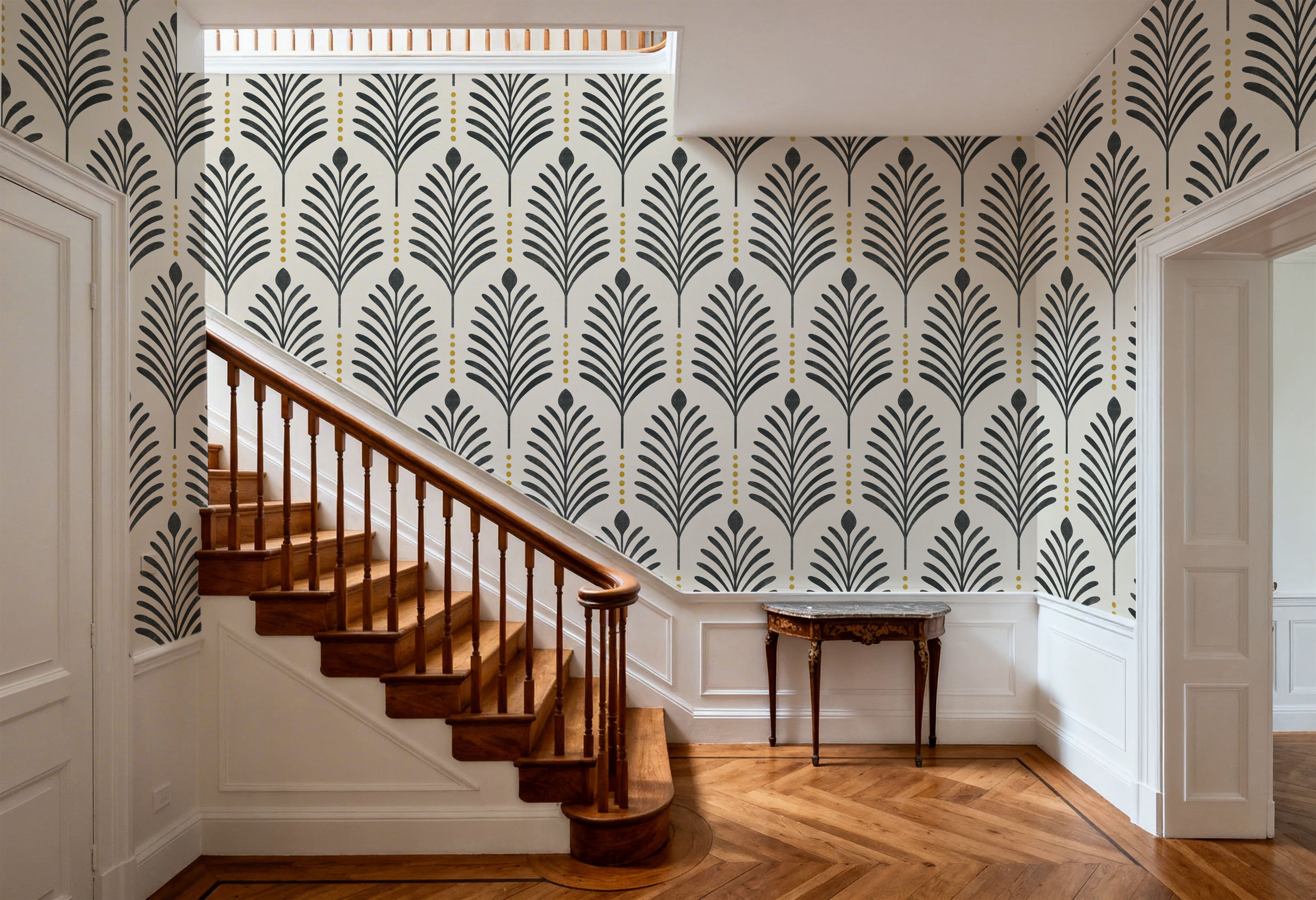 art deco vertical leaves - black and mustard