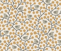 birds on branches - beige, mustard, black ταπετσαρία