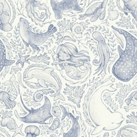 Modern Mermaid Toile in Blue on Cream papiers peint