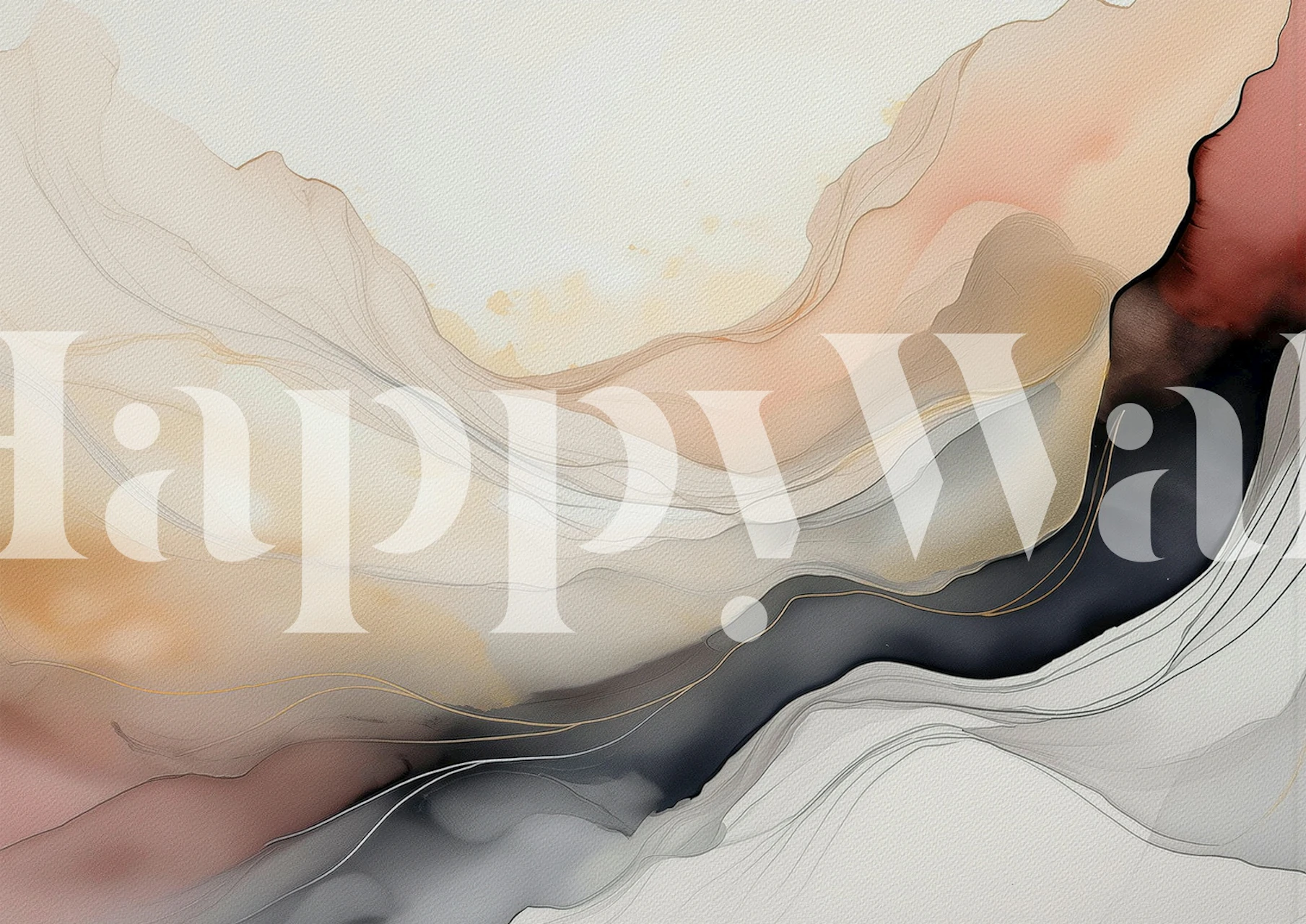 Soft abstract swirls in blush, gray, and gold colors wallpaper