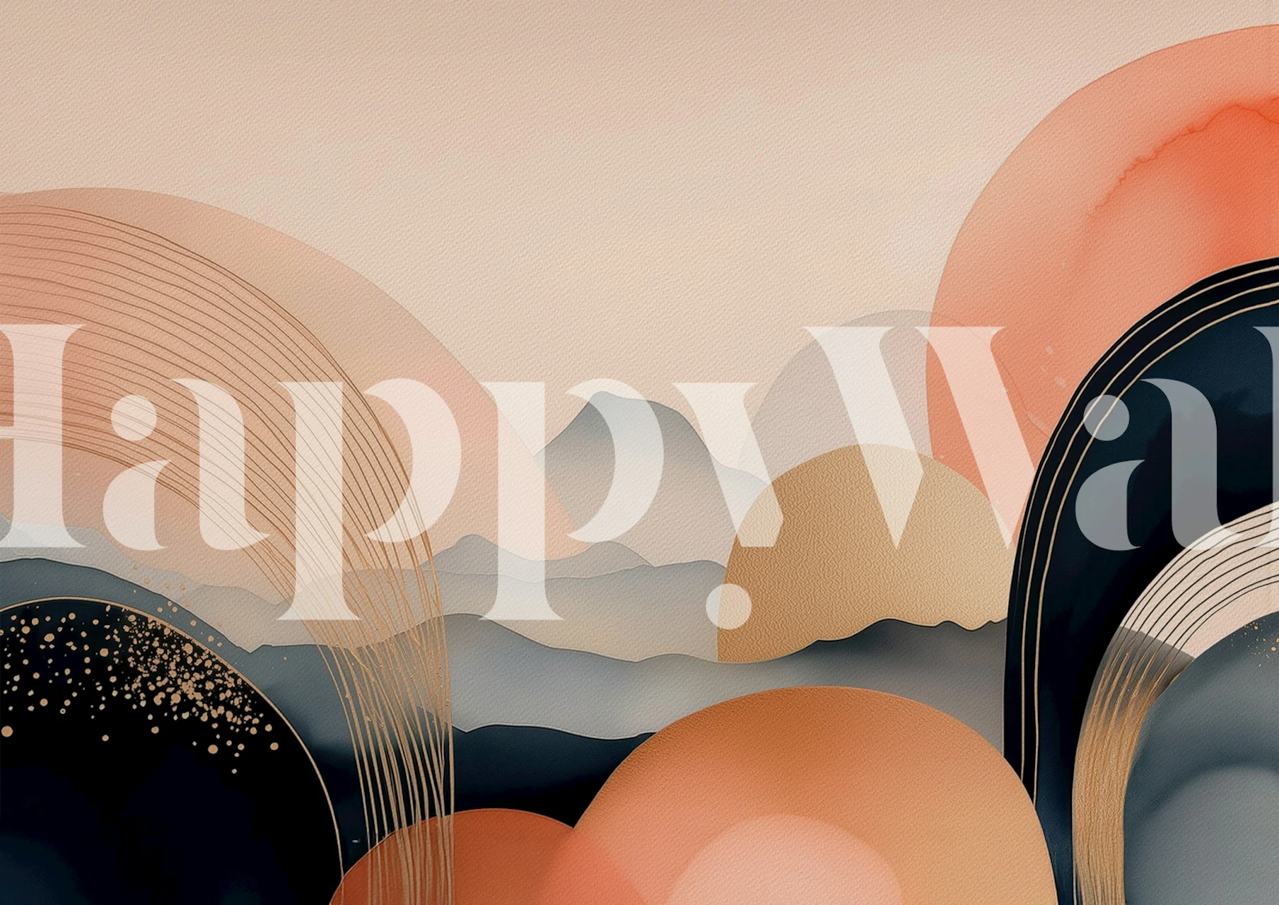 Geometric shapes in peach, navy, and gold colors wallpaper