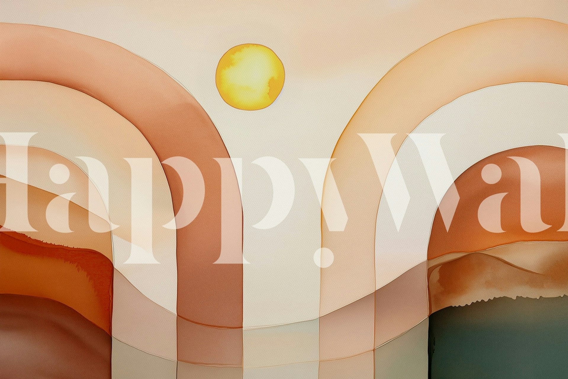 Abstract flowing waves in pink, blue, and gold wallpaper