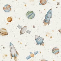 Rocket Journey Dreams Large on Cream wallpaper