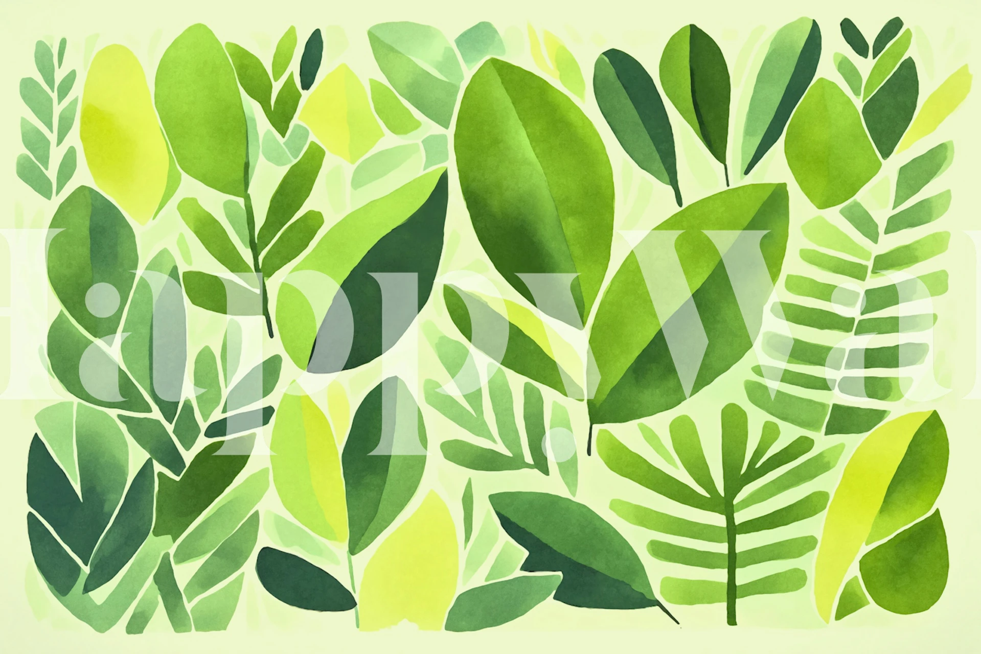 Lush green leaves on light background wallpaper