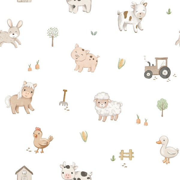Charming Farmyard Friends Small on White