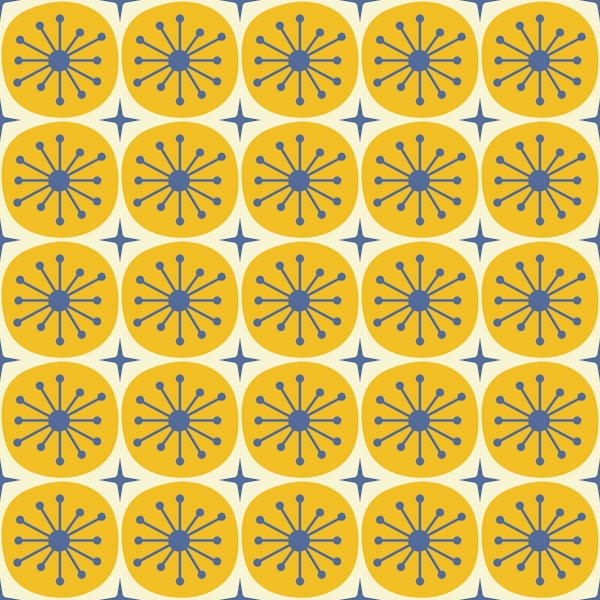 Midcentury Modern Atomic Yellow and Blue Dots