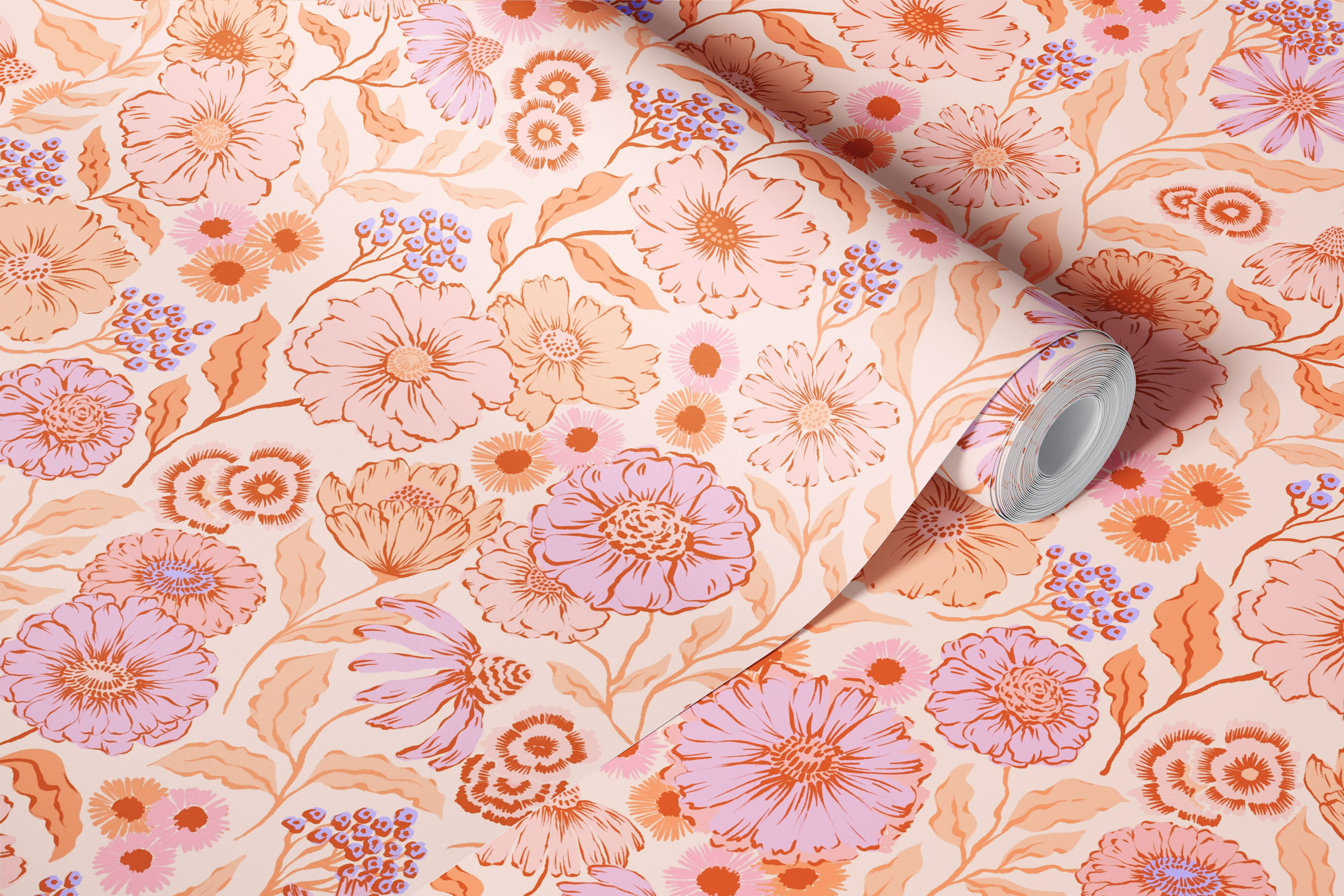 Botanická květinová tapeta v pokoji