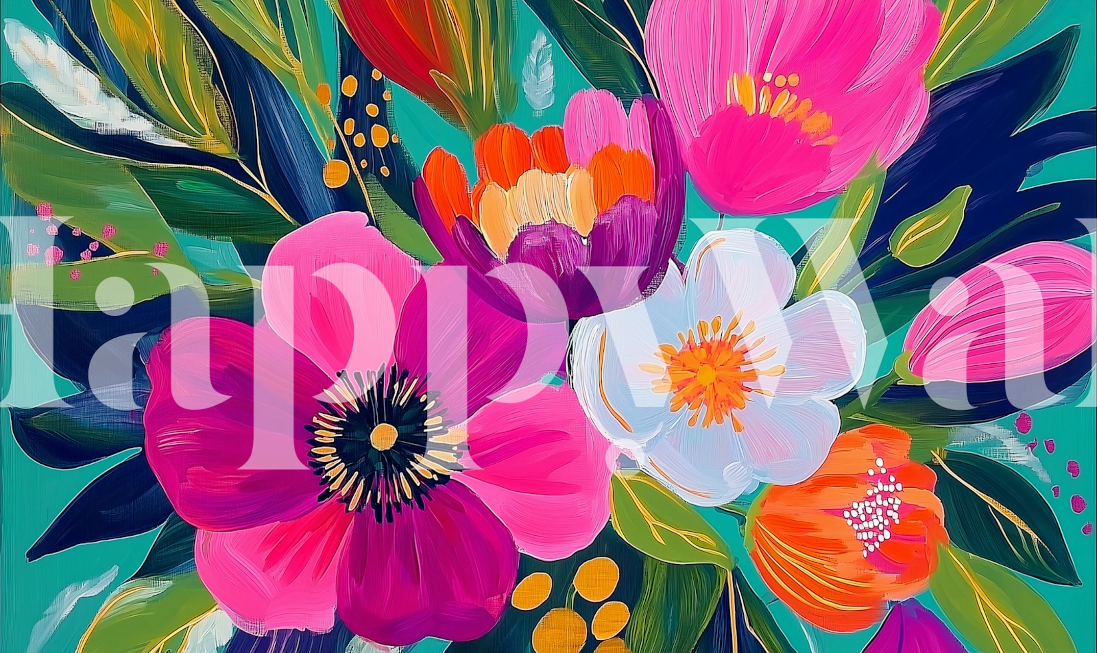 Tapeta Pink Large Bold Floral u postavci sobe