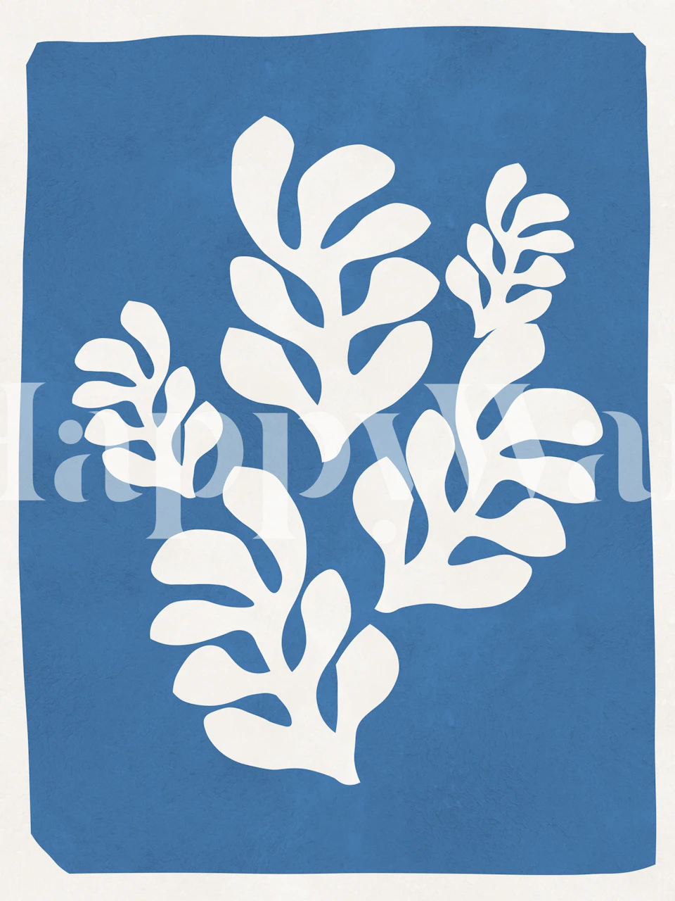 Blauwe botanische kunst behang in een kamer