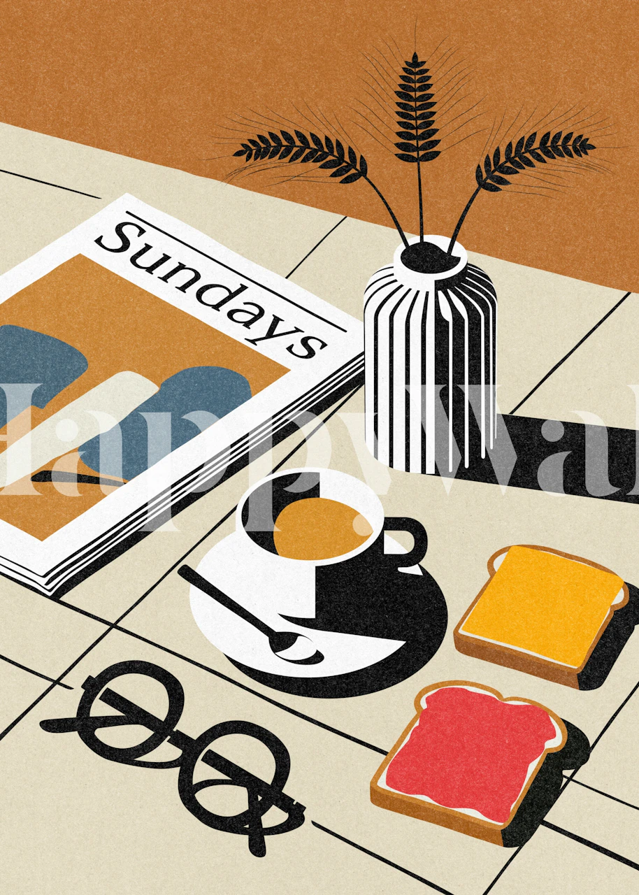 Tapetdesign mit einer gemütlichen Frühstücksszene