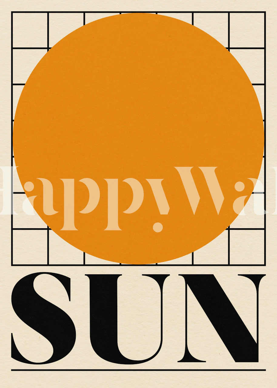 Orange sun graphic on a cream background with grid lines wallpaper