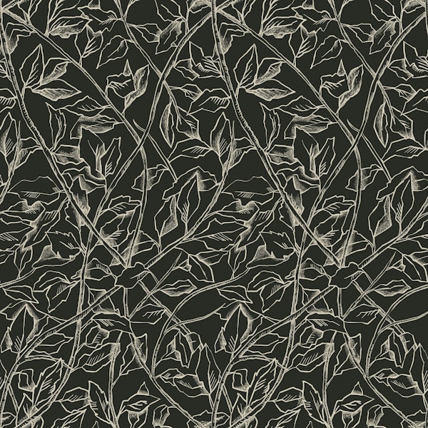 Botanical Floral Branches Wallpaper in black