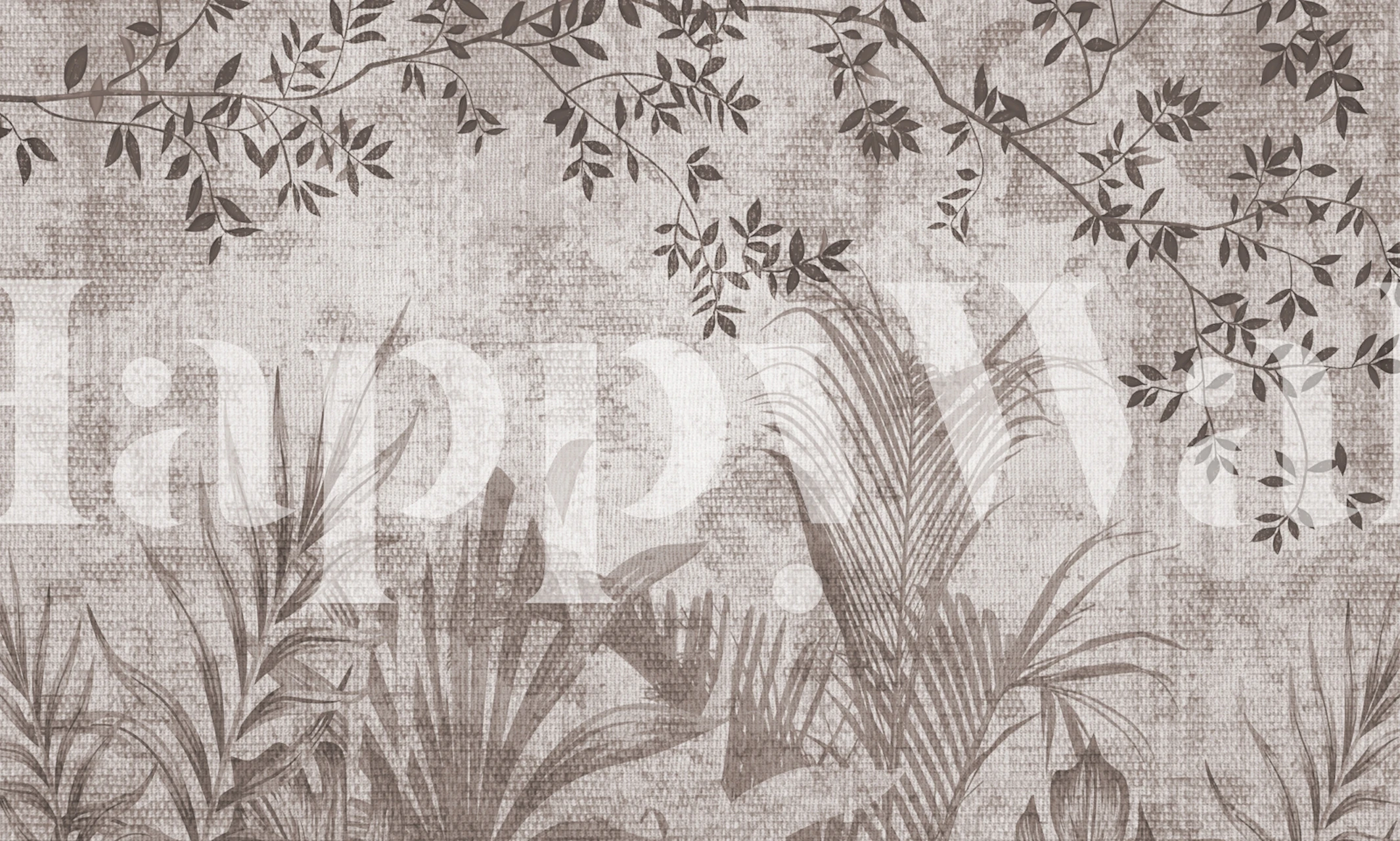 Gray leaf print design on textured background wallpaper