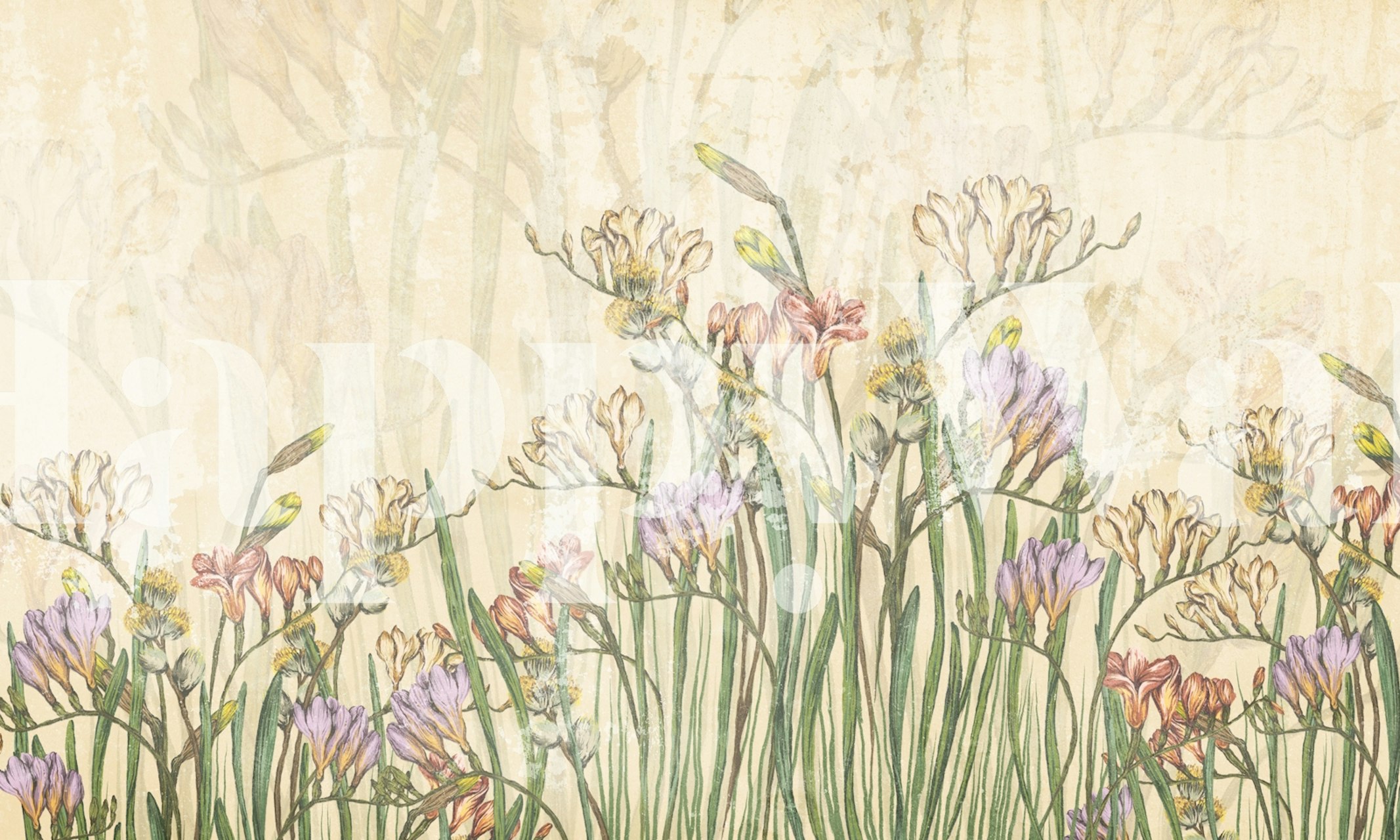 Vintage floral wallpaper i ett rum