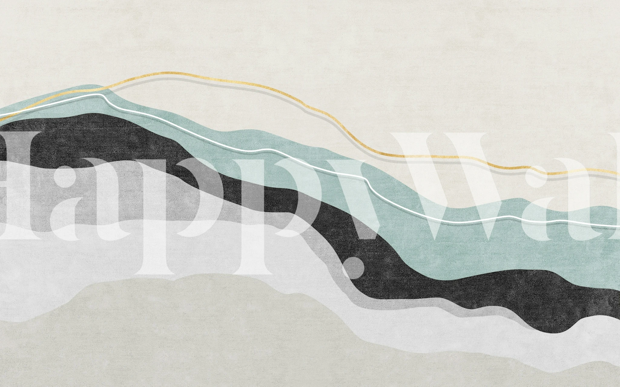 Abstract soft waves in gray, teal, and cream wallpaper