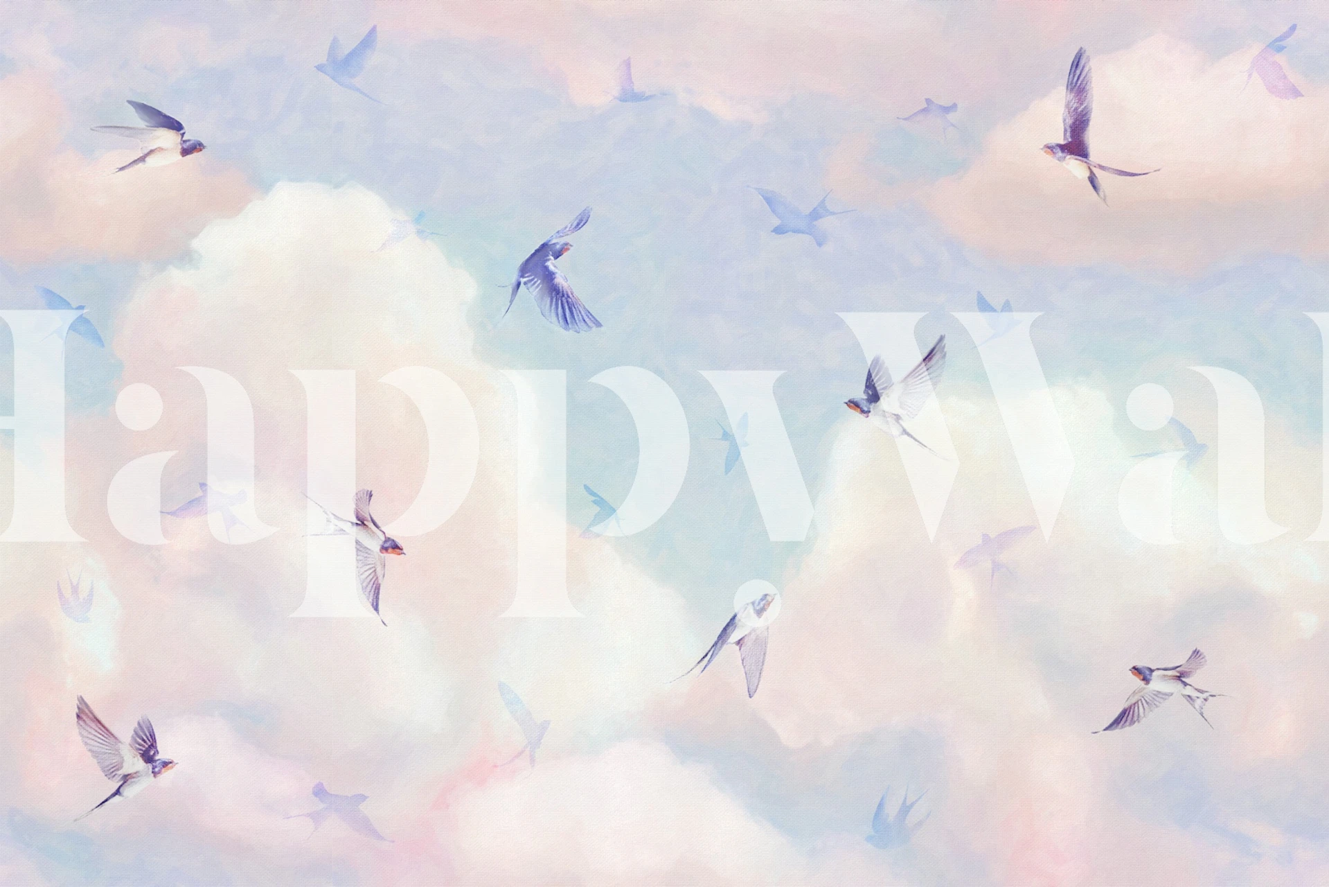 Pastel clouds and swallows in a blue sky wallpaper
