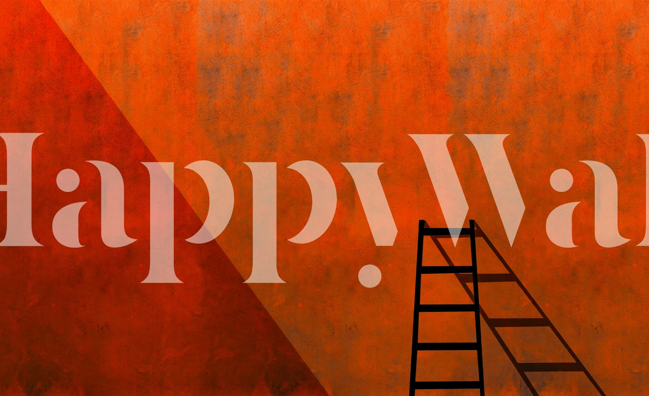 Abstract ladder silhouette with shadow on orange textured background wall mural