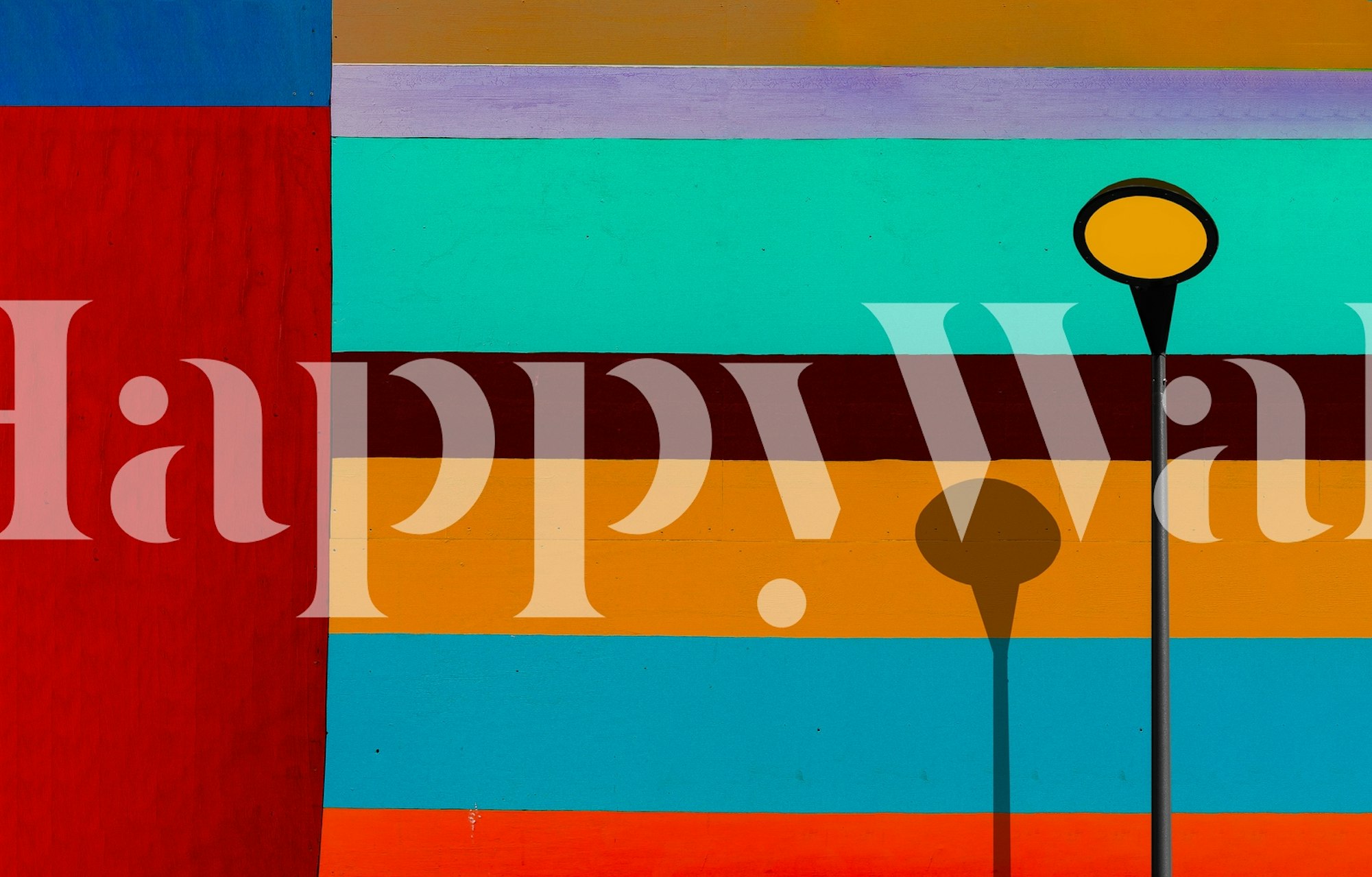 Minimalistyczna sylwetka lampy na fototapecie w żywe paski