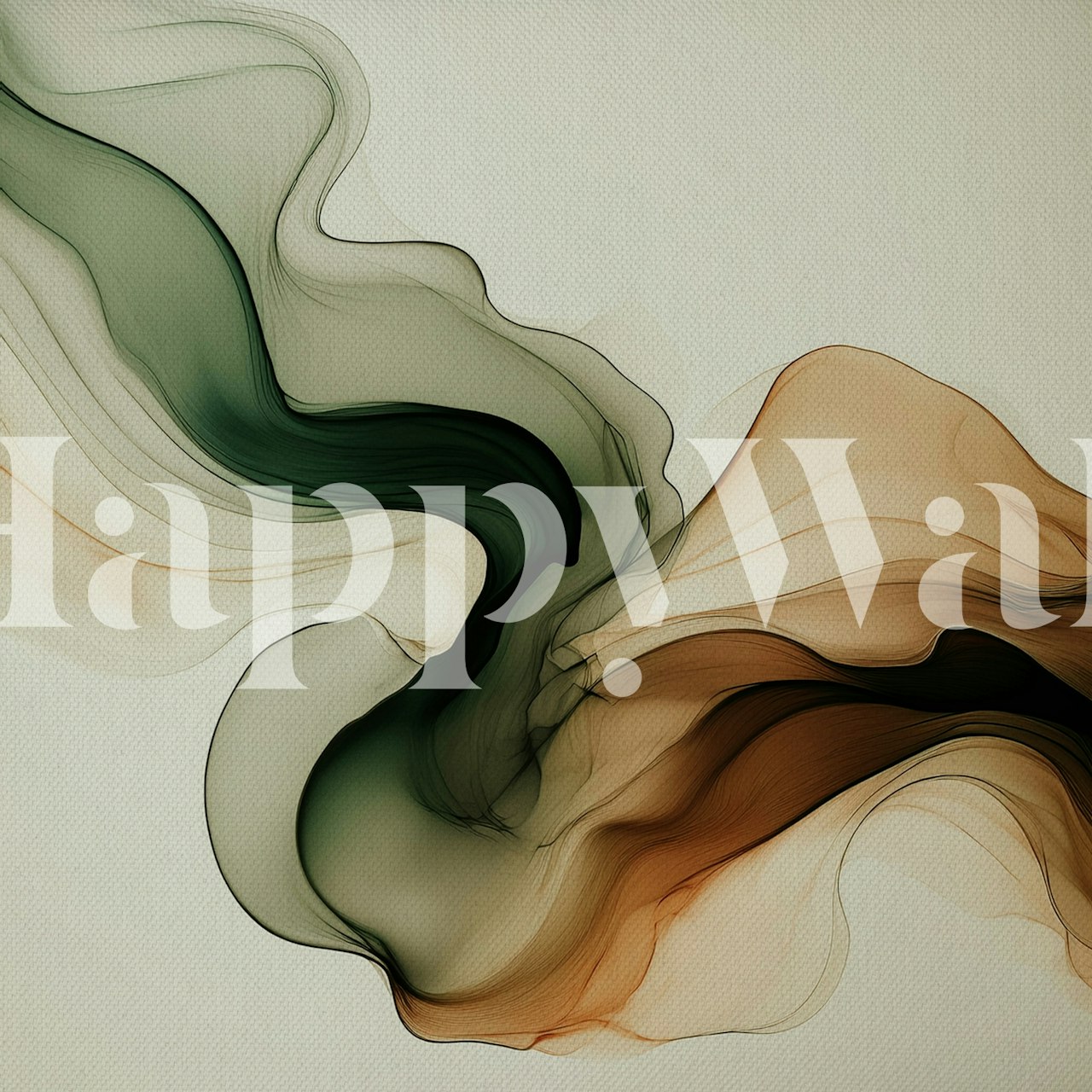 Emerald green and mocha ethereal flow wallpaper in a room