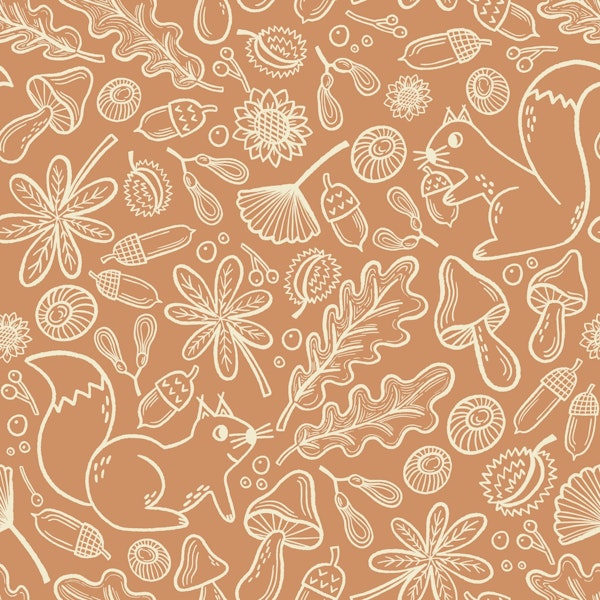 Squirrel and Woodland Foliage in brown