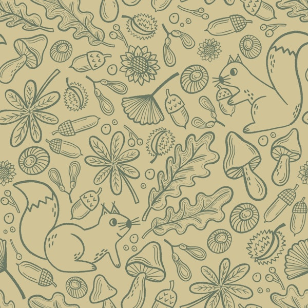 Squirrel and Woodland Foliage - light green