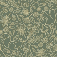 Squirrel and Woodland Foliage - dark green ταπετσαρία