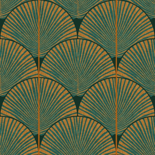 Geometric deco palm leaf green orange - Large