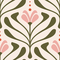Vintage Retro Bloom Flourish Green Pink - L papel de parede