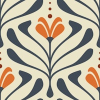 Vintage Retro Bloom Flourish Gray Orange - S papel de parede
