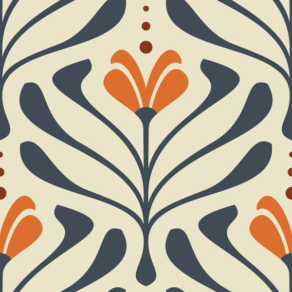 Vintage Retro Bloom Flourish Gray Orange - S