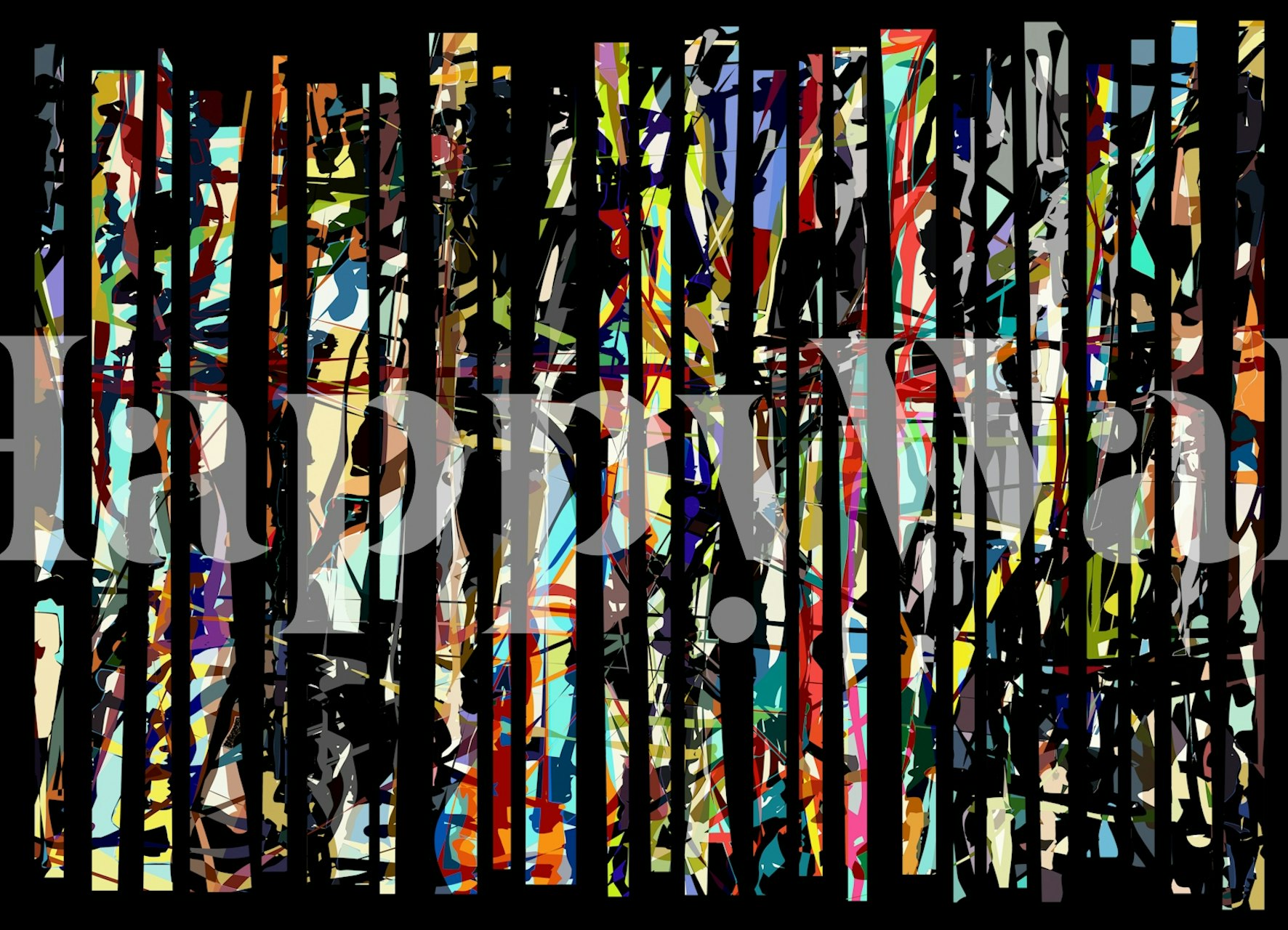 Colorful abstract brush strokes with black lines wallpaper