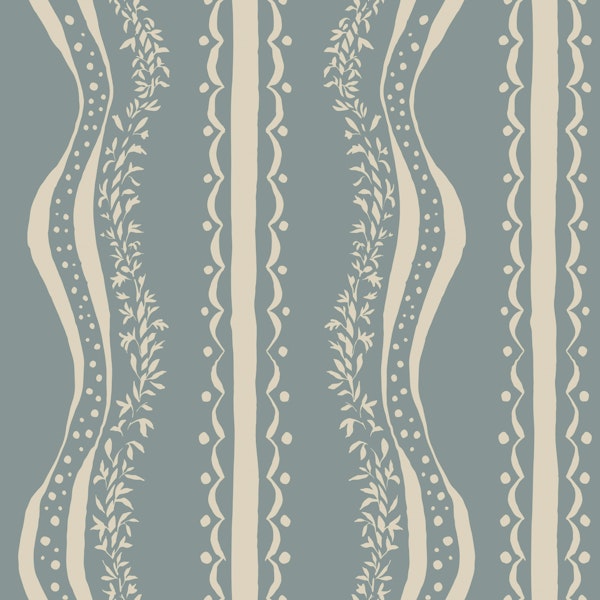 Cottagecore vertical botanical stripes blue