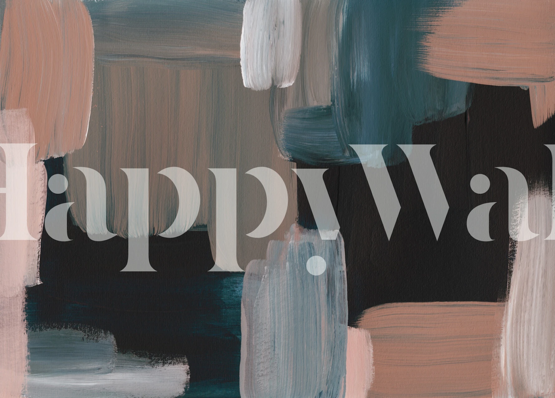 Abstract brush strokes in soft blue, blush, and dark tones wallpaper