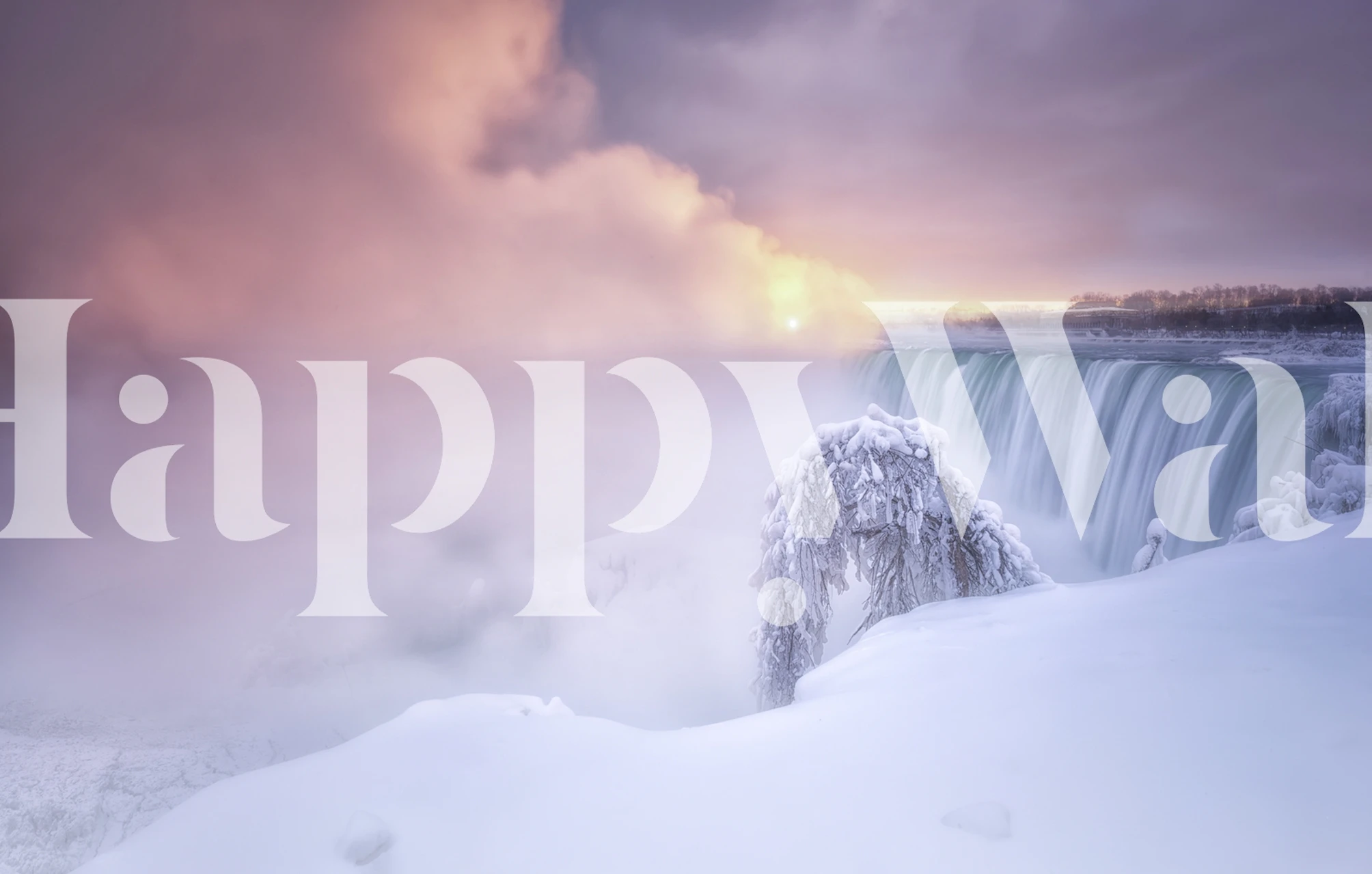 Misty sunrise at Niagara Falls with icy blue tones wallpaper