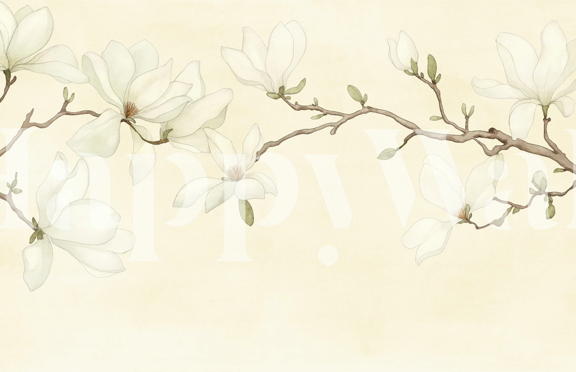 Magnolia wallpaper in a soft cream room