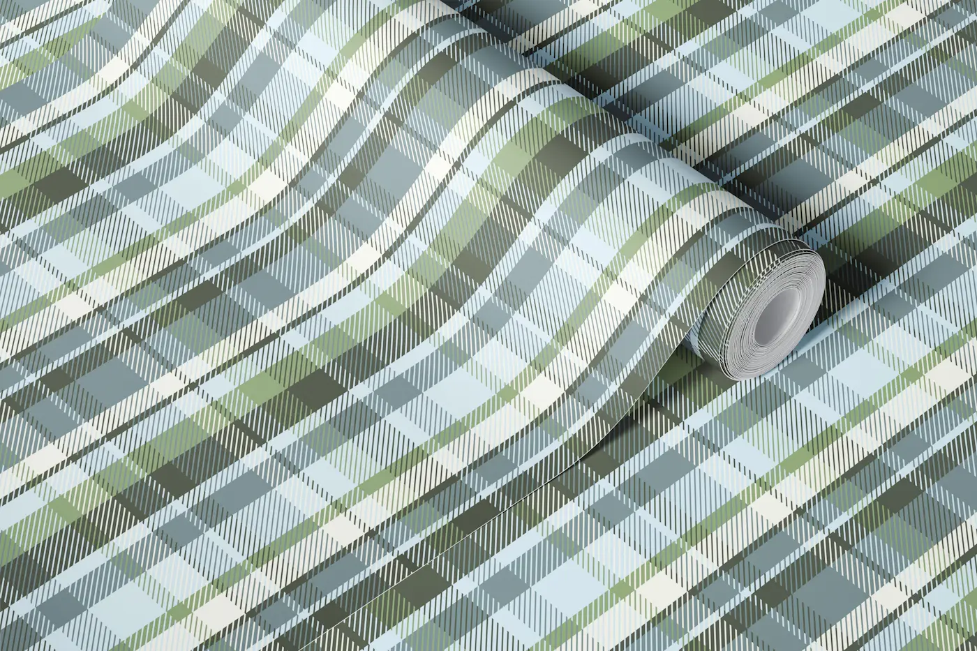 Calm Blue Green Plaid Design wallpaper roll